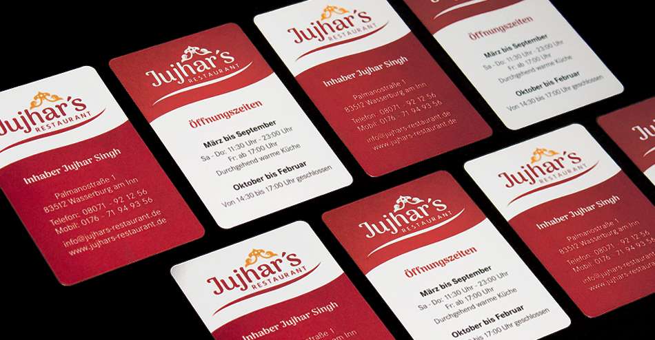 Visitenkarten für Jujhar’s Restaurant