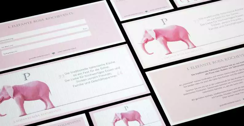 Geschäftsausstattung für L’Elefante Rosa Kochevents